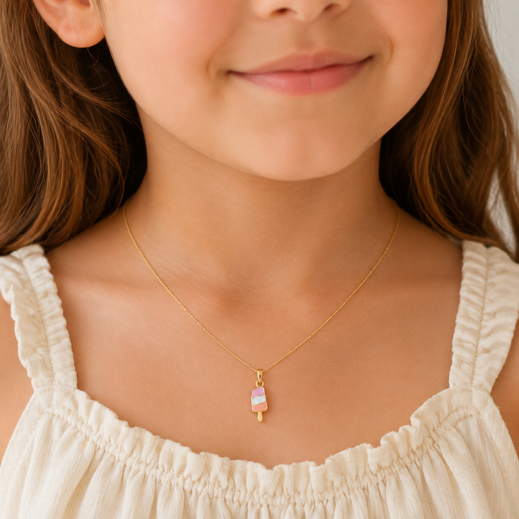 14K Yellow Gold Pastel Enamel Popsicle Pendant for Kids