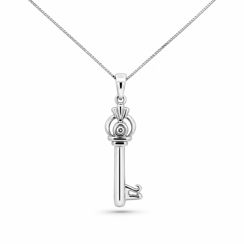 Elegant 10K white gold key pendant necklace featuring 0.86 CTW natural diamonds.
