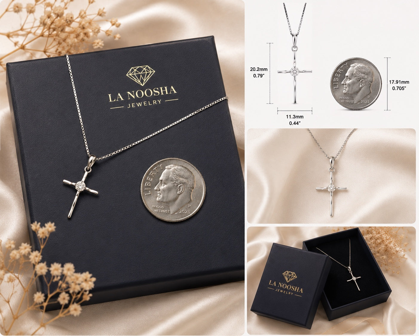 10K White Gold 0.44 CT Natural Diamond Cross Pendant Necklace