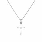 10K white gold cross pendant with a 0.44 CT natural diamond on a white gold box chain.