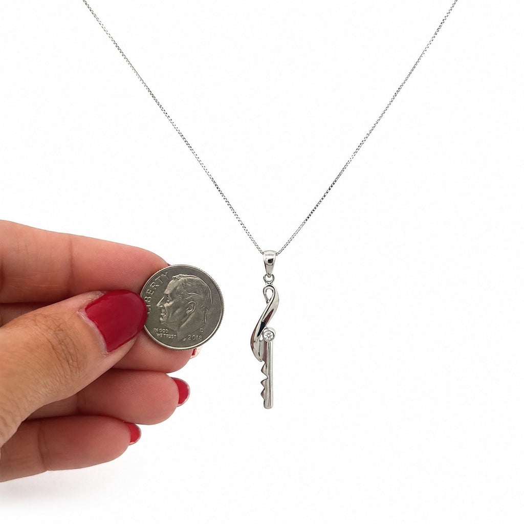 10K White Gold Infinity Key Pendant Necklace with 0.66 CT Natural Diamond