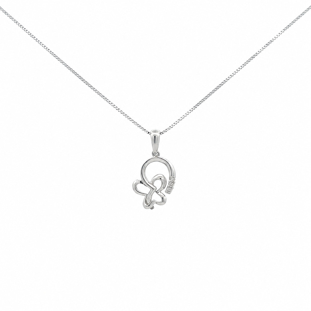 10K white gold butterfly pendant necklace featuring 0.73 carat natural diamonds on a matching white gold chain. Elegant fine jewelry for everyday wear and special occasions.