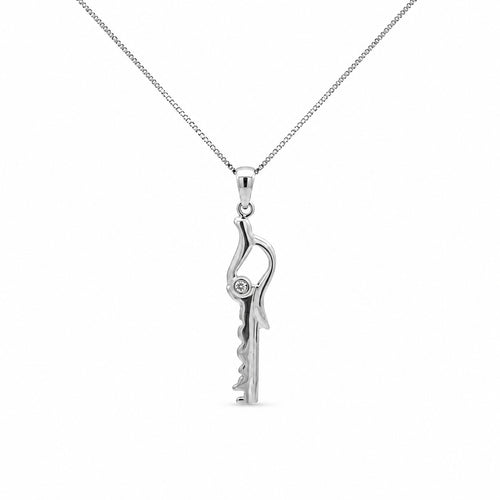 10K white gold key pendant necklace with 0.08carat natural diamonds for women