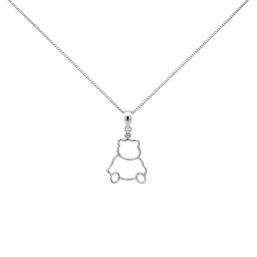 10K white gold teddy bear pendant necklace with 0.068 carat natural diamonds for women