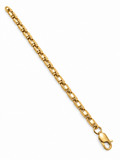 Close-up of a 14K yellow gold men's 5.5mm link chain bracelet featuring polished geometric links and a lobster clasp on a white background – La Noosha Jewelry.