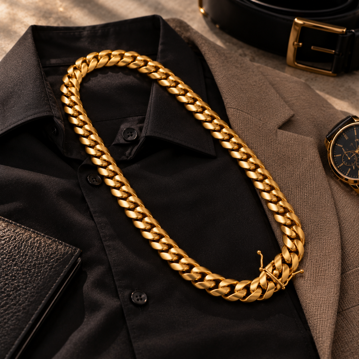 Men’s 14K Solid Gold Cuban Link Necklace – 12.2mm | La Noosha
