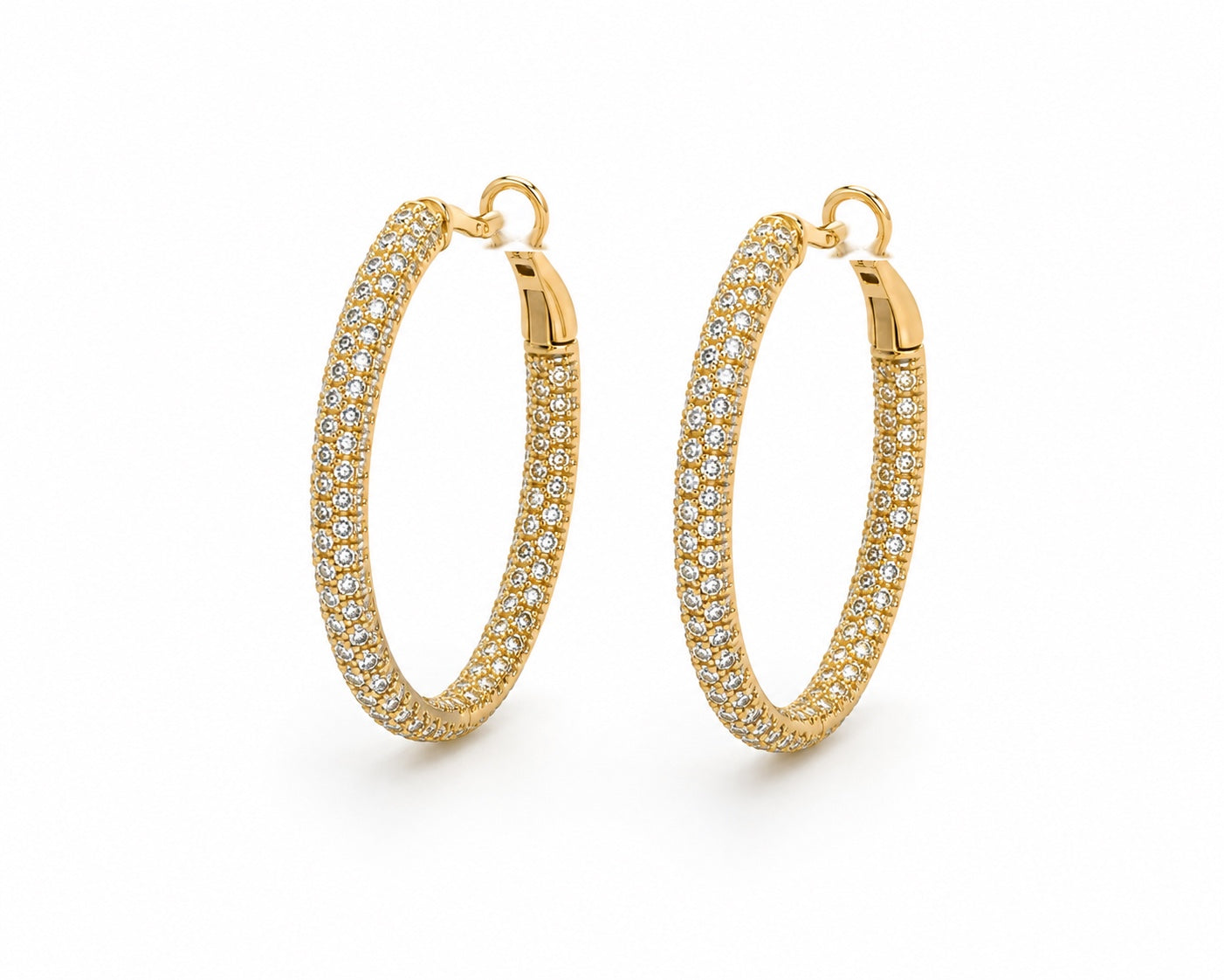 14K yellow gold diamond inside-out hoop earrings featuring 156 diamonds totaling 2.265 carats