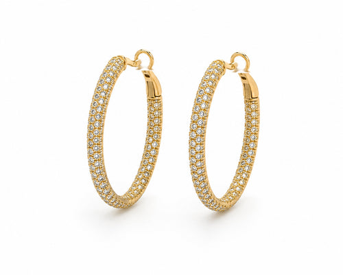 14K yellow gold diamond inside-out hoop earrings featuring 156 diamonds totaling 2.265 carats