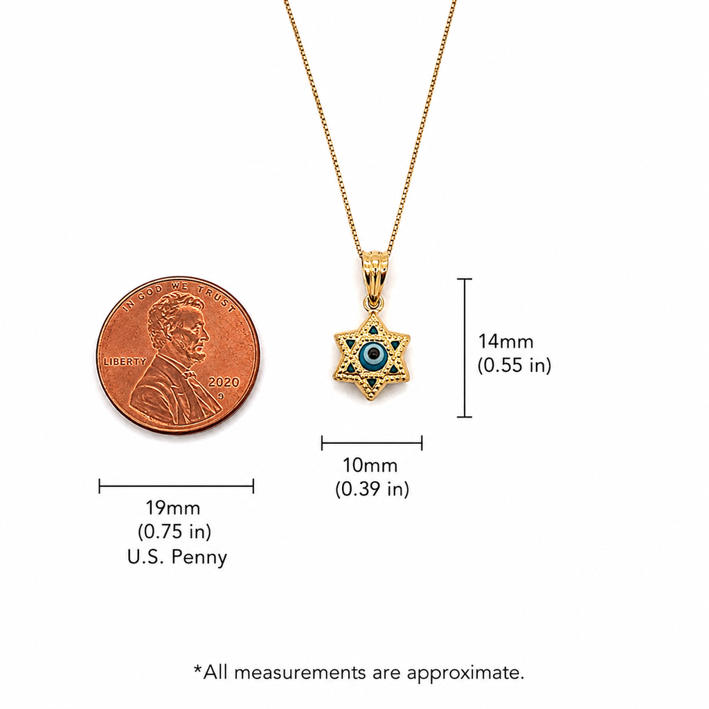 14K Gold Star of David Evil Eye Necklace – Blue Enamel Protection Pendant