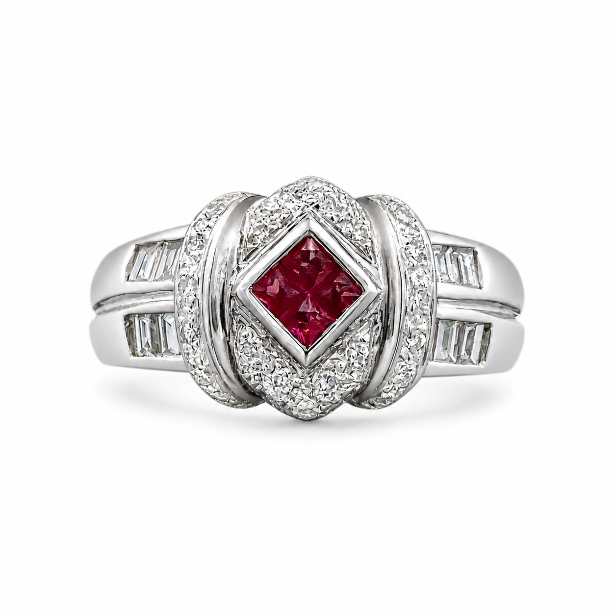 Ruby & Diamond Ring in 18k White Gold