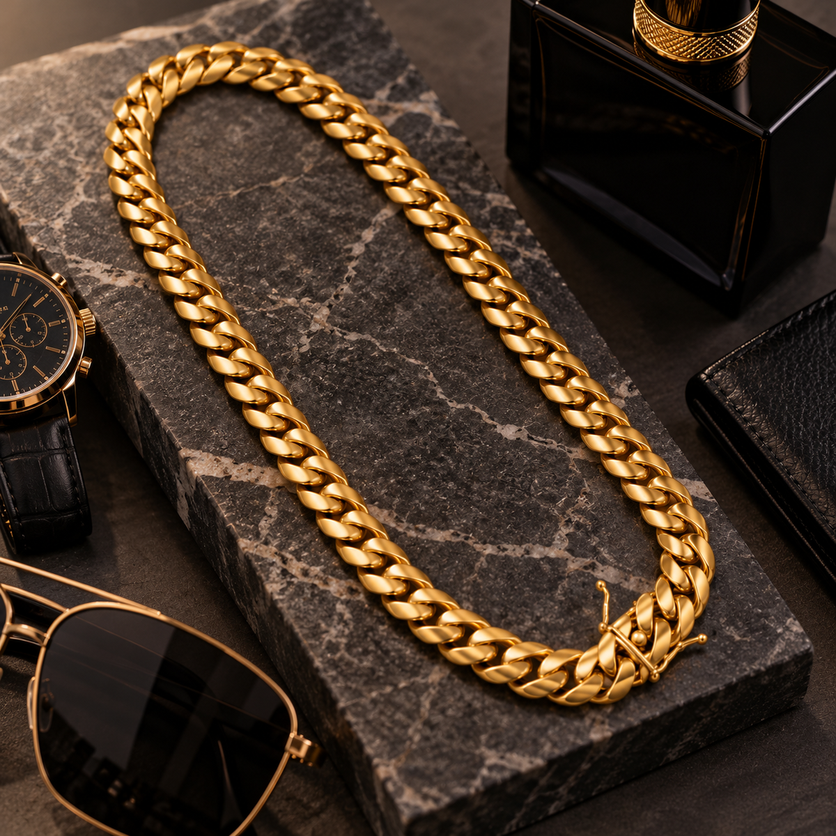 Men’s 14K Solid Gold Cuban Link Necklace – 12.2mm | La Noosha