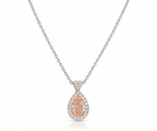 Pear-shaped peach pink gemstone halo pendant necklace on delicate chain – La Noosha Jewelry