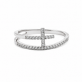 14K white gold diamond cross wrap ring featuring pavé-set round diamonds in a modern open-band design on a white background.