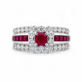 18K white gold ruby and diamond ring with square center ruby