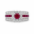 18K white gold ruby and diamond ring with square center ruby