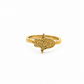 18K gold Hamsa hand ring with intricate filigree design on white background