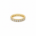 18K yellow gold eternity band featuring 3.75 carats total weight of round brilliant diamonds in a shared-prong setting.