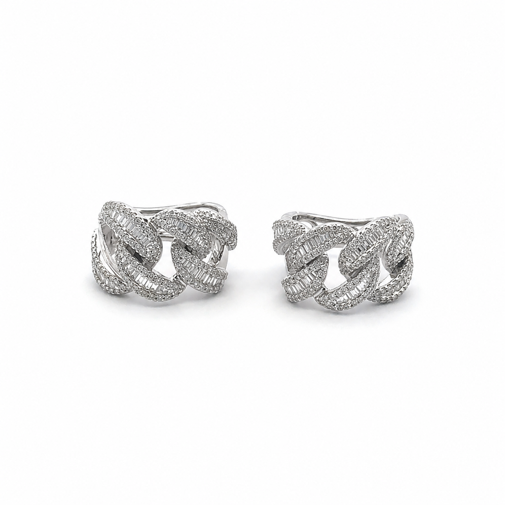 18K White Gold Diamond Chain Link Earrings