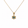 14K gold Star of David evil eye pendant necklace with blue enamel detail on a delicate gold chain