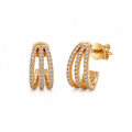 18K gold diamond triple row hoop earrings with 96 pavé diamonds totaling 0.30 carats