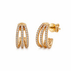 18K gold diamond triple row hoop earrings with 96 pavé diamonds totaling 0.30 carats