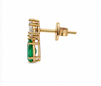Single natural emerald and diamond drop earring in 18K gold side profile view
