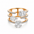 18K gold Asscher and pear diamond multi-band statement ring with pavé diamond accents
