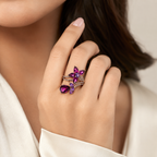 18K Rose Gold Ruby, Amethyst & Diamond Floral Ring