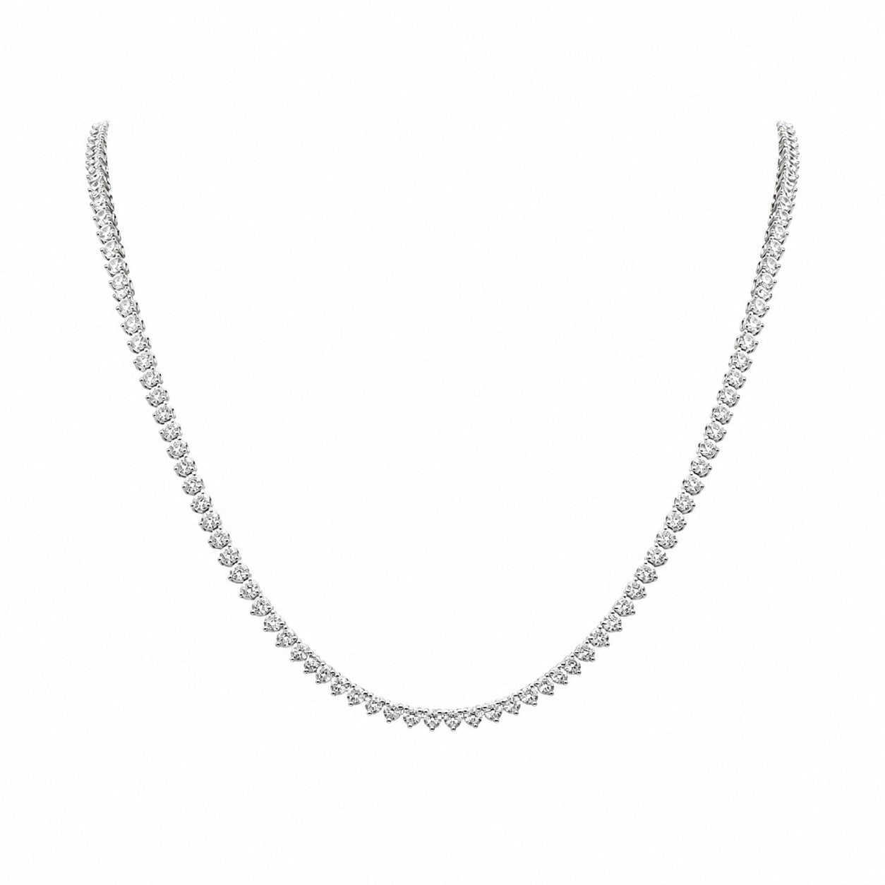 18K white gold diamond tennis necklace featuring 142 brilliant diamonds totaling 2.30 carats