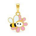 Kids gold pendant with a colorful bee and pink flower design