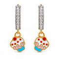 Kids gold drop earrings with clear-stone bars and colorful cupcake charms