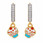 Kids gold drop earrings with clear-stone bars and colorful cupcake charms