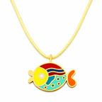 Kids yellow cord necklace with a colorful gold fish pendant