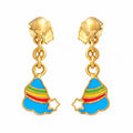 Kids gold drop earrings with colorful blue magic hats and white stars