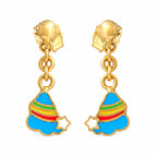 Kids gold drop earrings with colorful blue magic hats and white stars