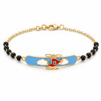 Kids gold bracelet with a colorful helicopter centerpiece and black beads