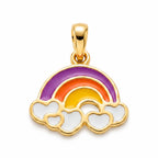 Kids gold pendant with a colorful rainbow and white cloud design
