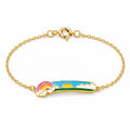 Kids gold chain bracelet with a colorful rainbow, sun and cloud design