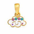Kids gold smiling cloud pendant with blue and purple flower accents