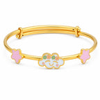 Kids gold bangle with a smiling blue cloud and two pink stars