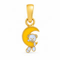 Kids gold pendant with a pale blue teddy bear and yellow crescent moon
