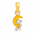 Kids gold pendant with a pale blue teddy bear and yellow crescent moon