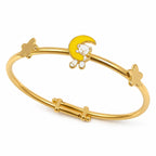 Kids gold bangle with a white teddy bear yellow moon and butterfly accents