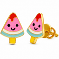 Kids multicolor smiling popsicle stud earrings shown from the front and side on a white background