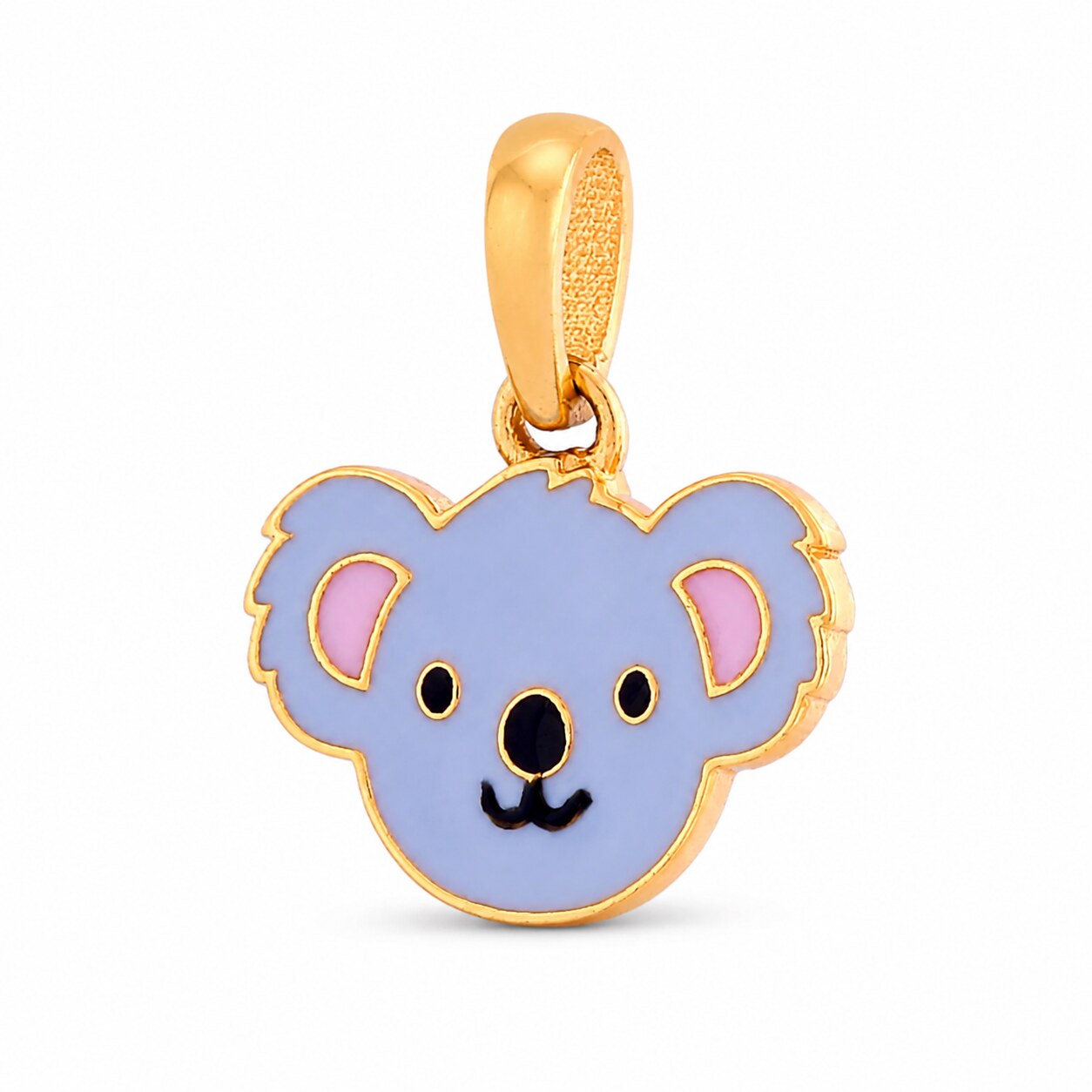 14K yellow gold blue enamel koala pendant for kids on white background