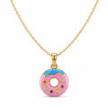14K Yellow Gold Pink Enamel Donut Pendant for Kids