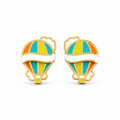 Kids yellow gold hot air balloon stud earrings with colorful panels