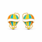 Kids yellow gold hot air balloon stud earrings with colorful panels