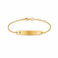 Kids yellow gold ID bracelet with blue cross and white angel wing
