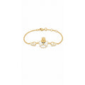 Kids yellow gold guardian angel bracelet with white wings and blue details on a white background